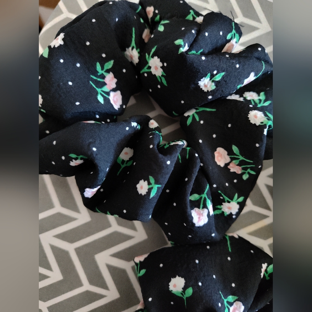 Floral Black Scrunchie